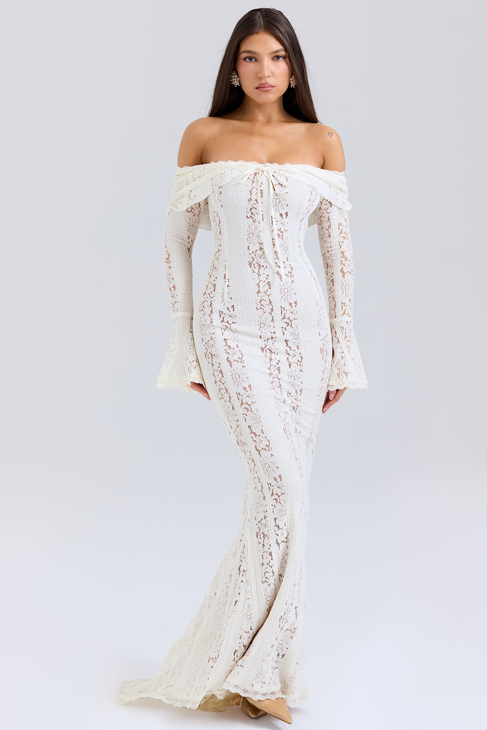 AMARA | Floral Lace Off Shoulder Maxi Dress